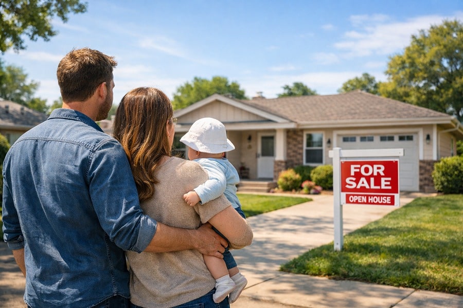Family viewing a home for sale representing FHA home loans in Texas with low down payment options for first-time homebuyers.