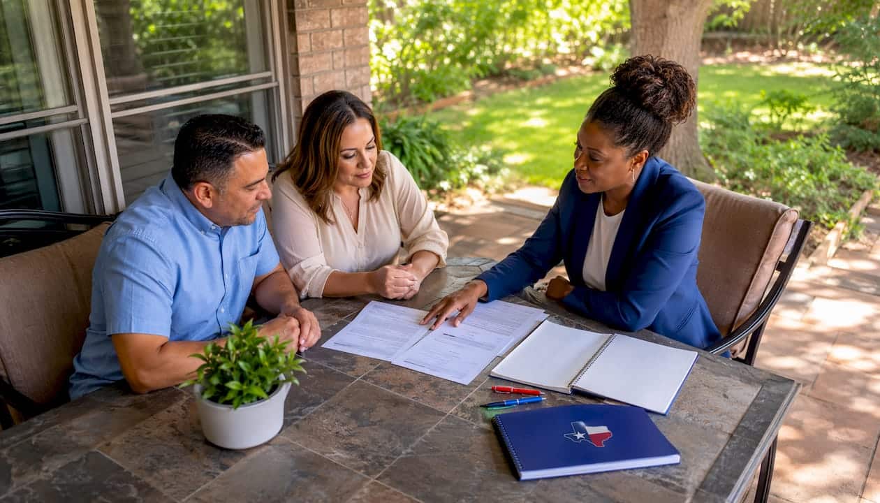 Couple consulting mortgage advisor at kitchen table
