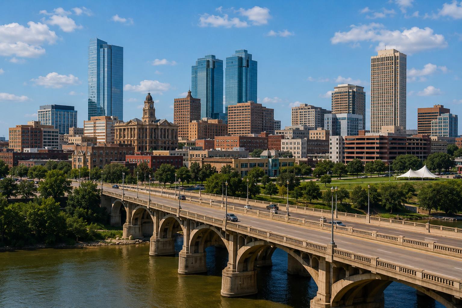 Fort Worth, Texas skyline with downtown buildings and bridge, representing FHA home loan opportunities.
