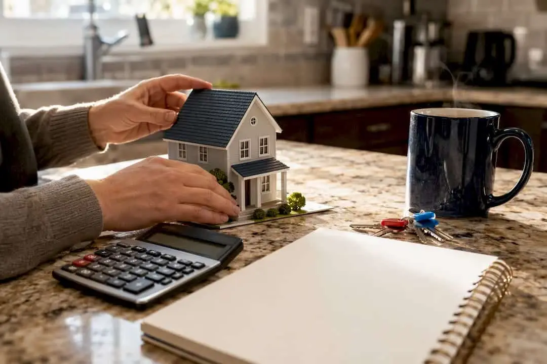 Hands planning home loan budget with calculator
