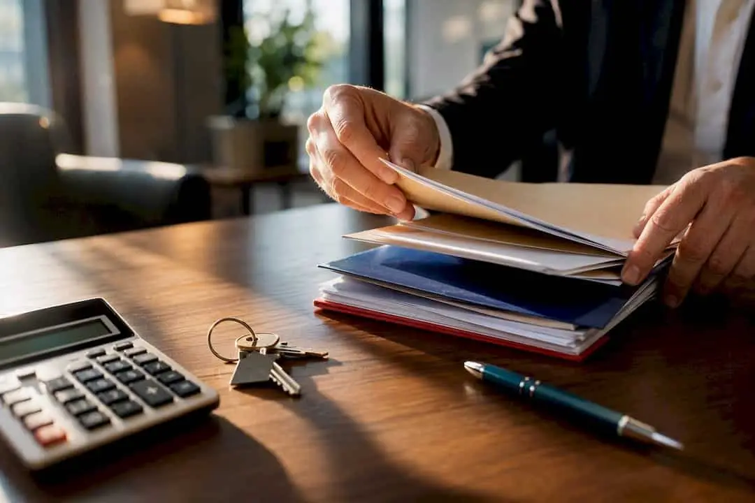 Closing table with calculator and house keys
